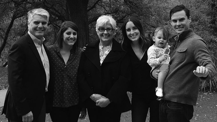 an outside casual family photo of the Fenves family