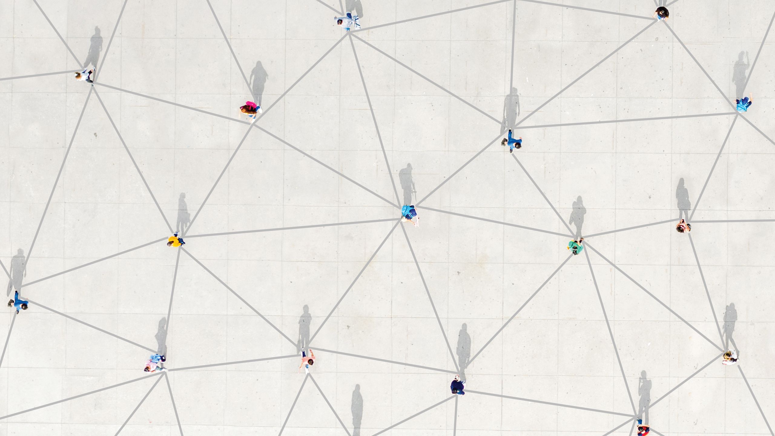 a photo illustration showing individuals being connected by lines. This is to show social distancing.
