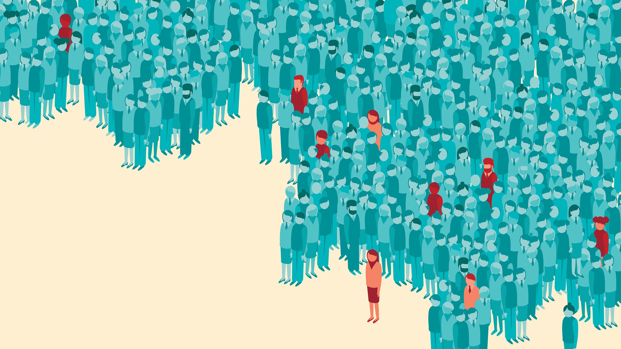 an illustration showing a group of green and red figures of people. The red figures representing covid spreaders.