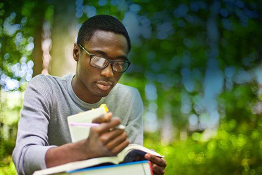 High school student reading