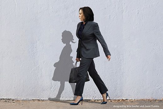 Image of Kamala Harris with shadow of Ruby Bridges