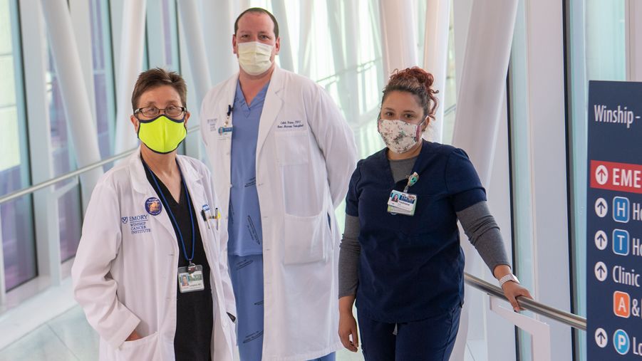 Dr. Amy Langston, Caleb Raine, PA, and nurse of the Winship Urgent Care Clinic