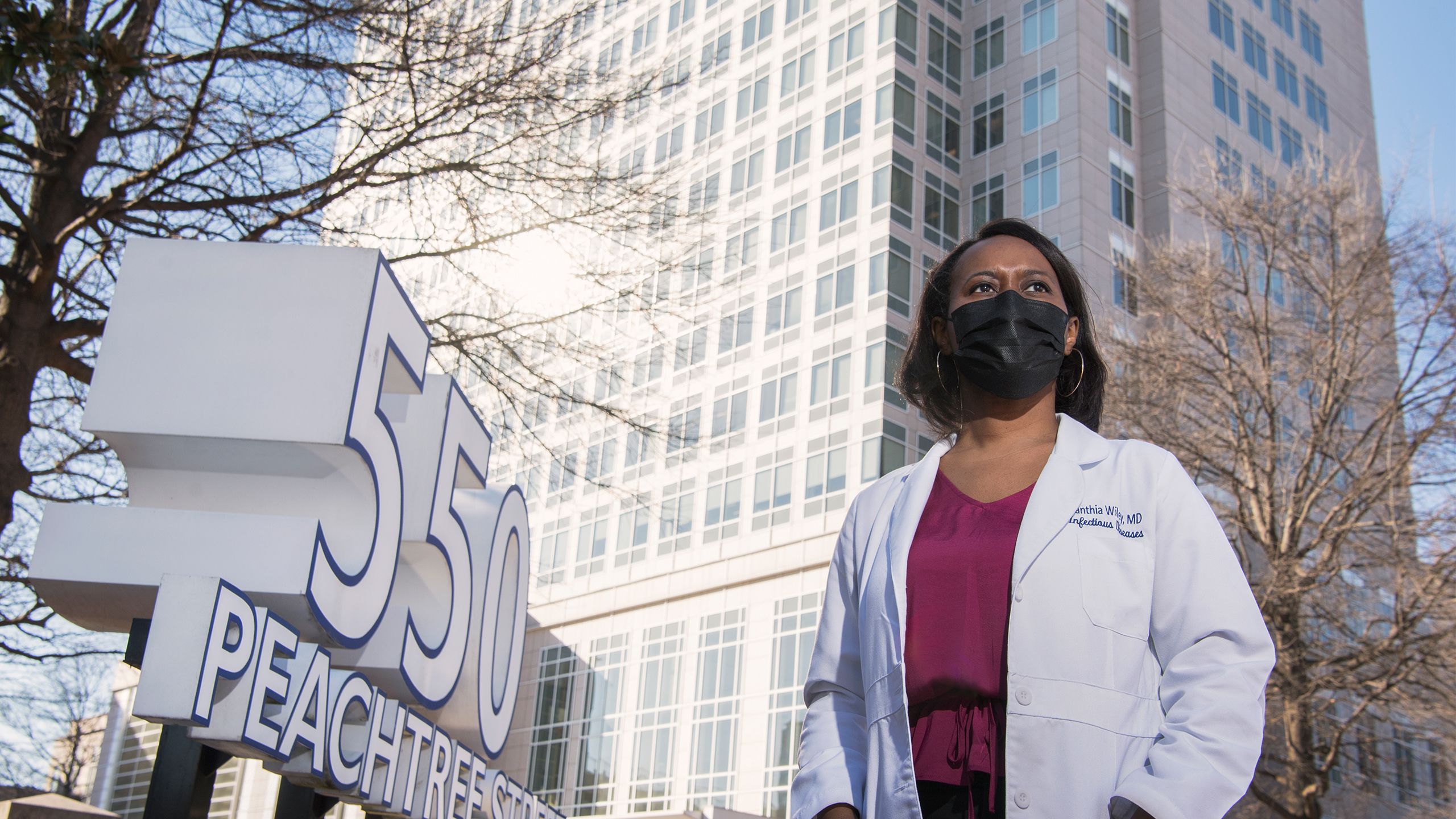 Zanthia Wiley in front of Emory University Hospital Midtown