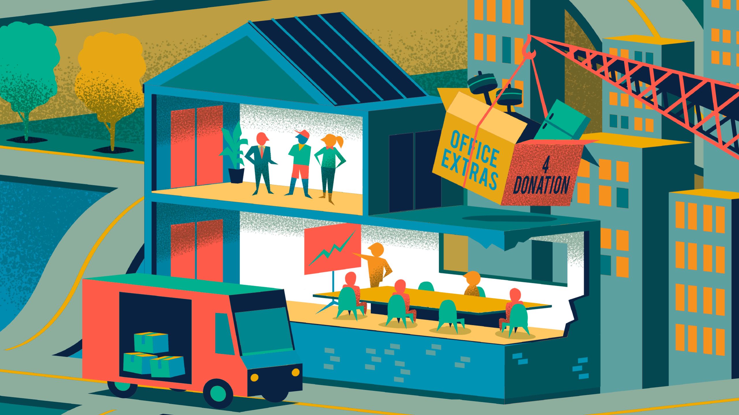 illustration continues with business meeting place