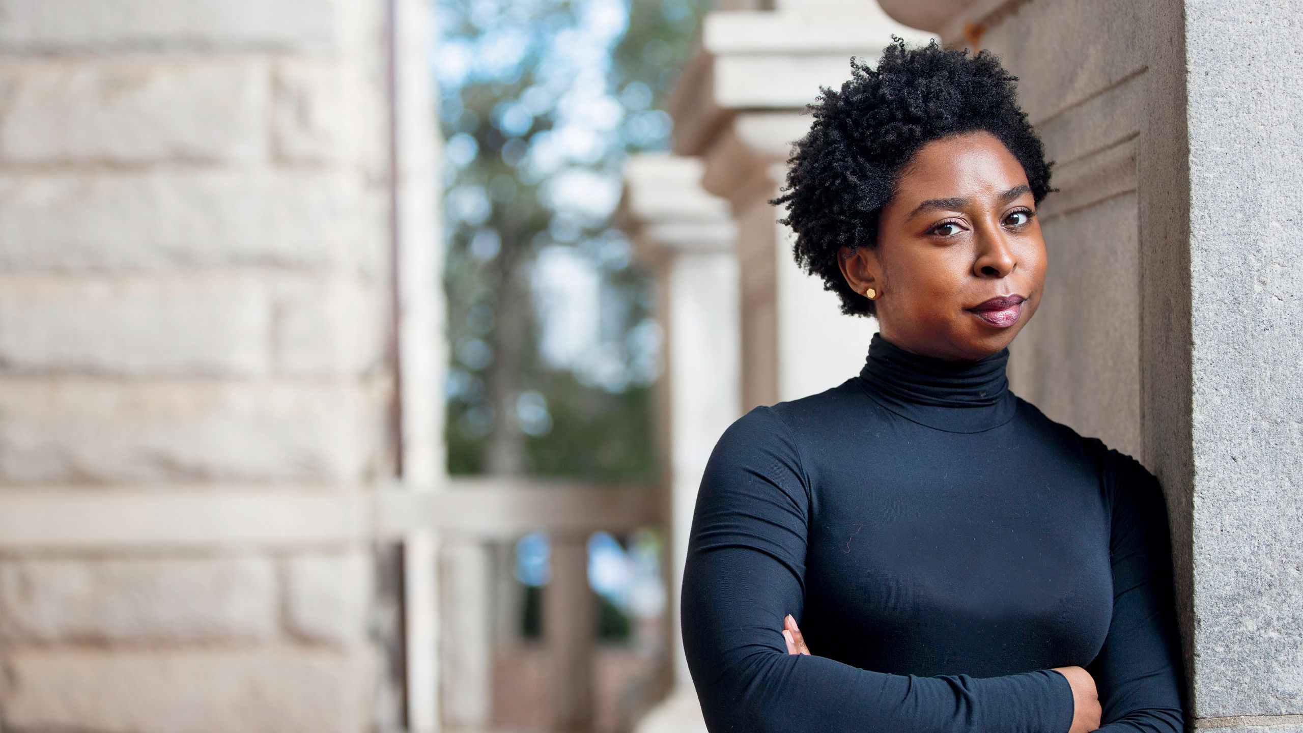 a photo of lasha clarke taken at decatur square. This area recently had a confederate monument removed. 