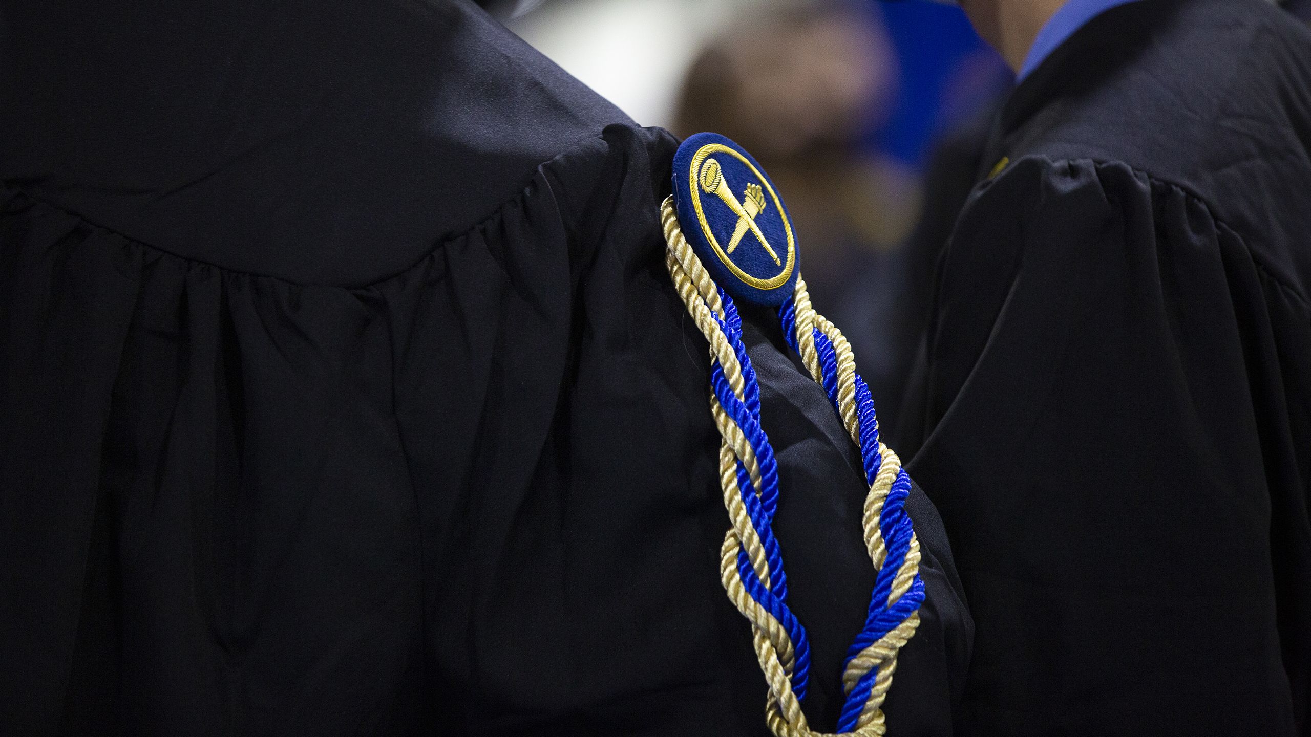 A background photo of graduate's lapel