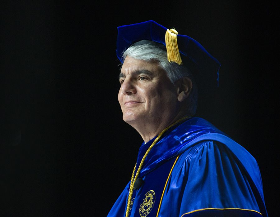 Emory President Gregory L. Fenves dressed in academic regalia