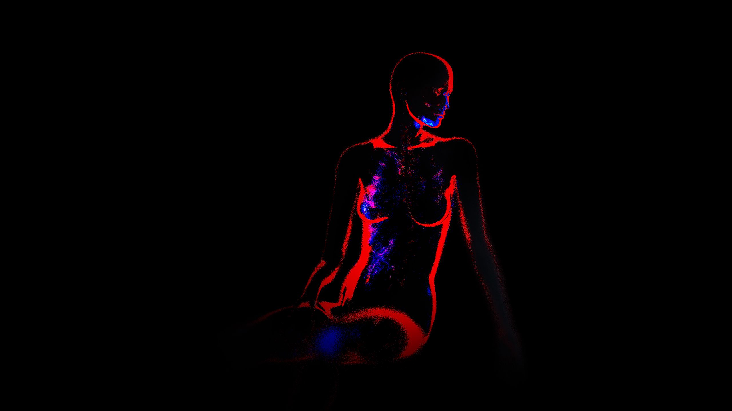 See through rendering of a female body highlighting different organs in the body. 