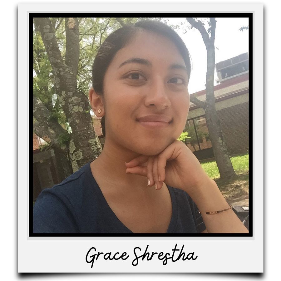 A Polaroid-style photo of Grace Shrestha