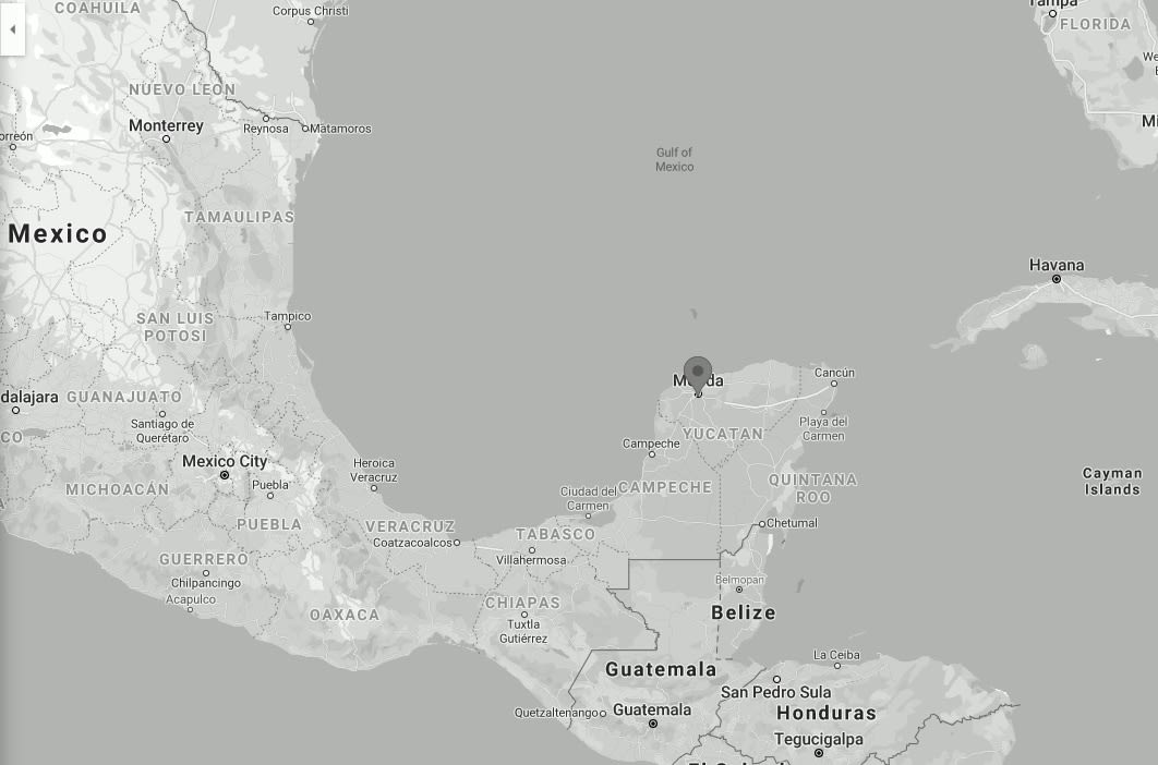 A map showing Merida, Mexico.