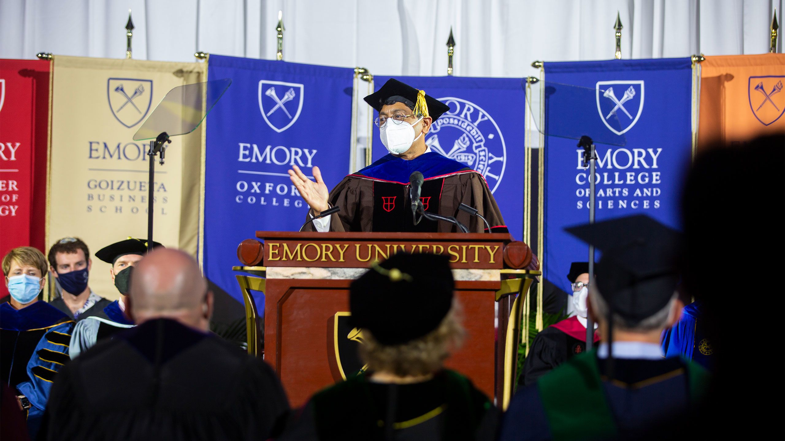 Provost Ravi Bellamkonda speaks from the podium.