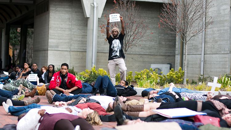 Following the killings of unarmed Black people by police, Emory students staged a "die-in" protest in 2014. 