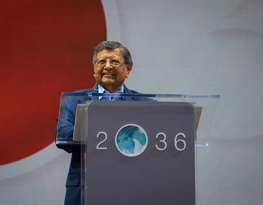 Professor Jagdish Sheth speaks at the 2O36 podium
