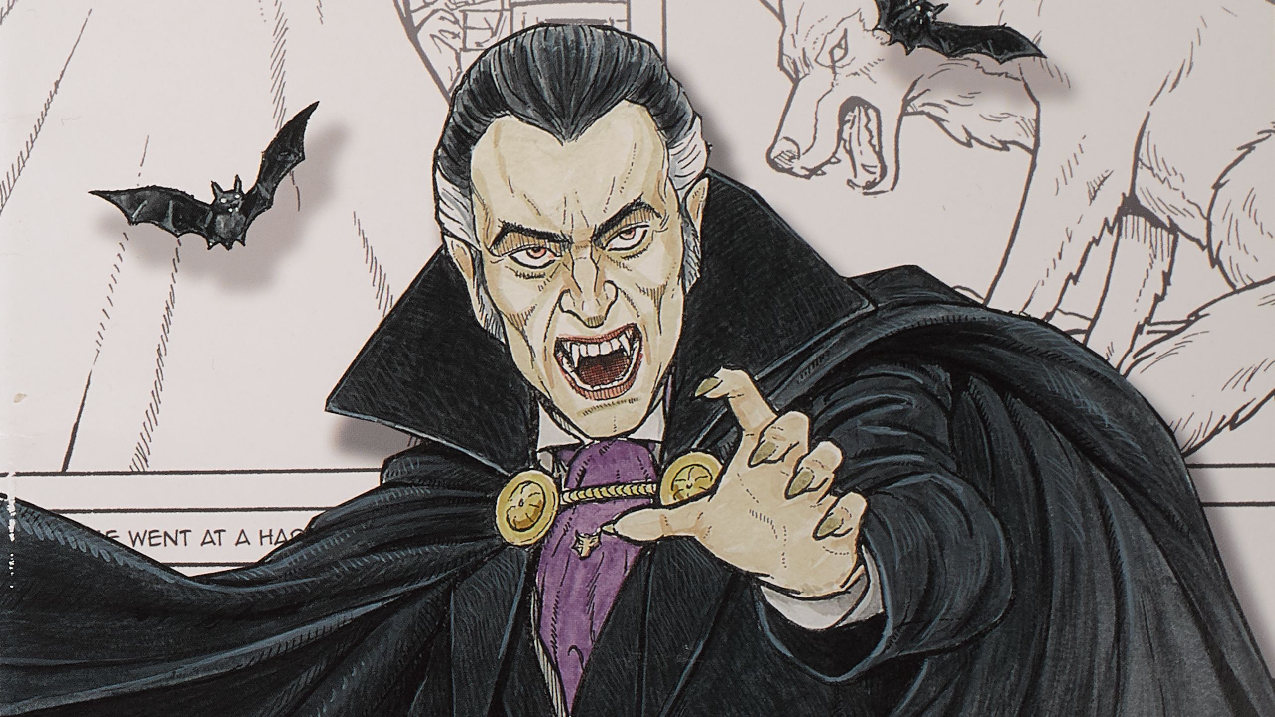 Close-up of a drawing of Dracula