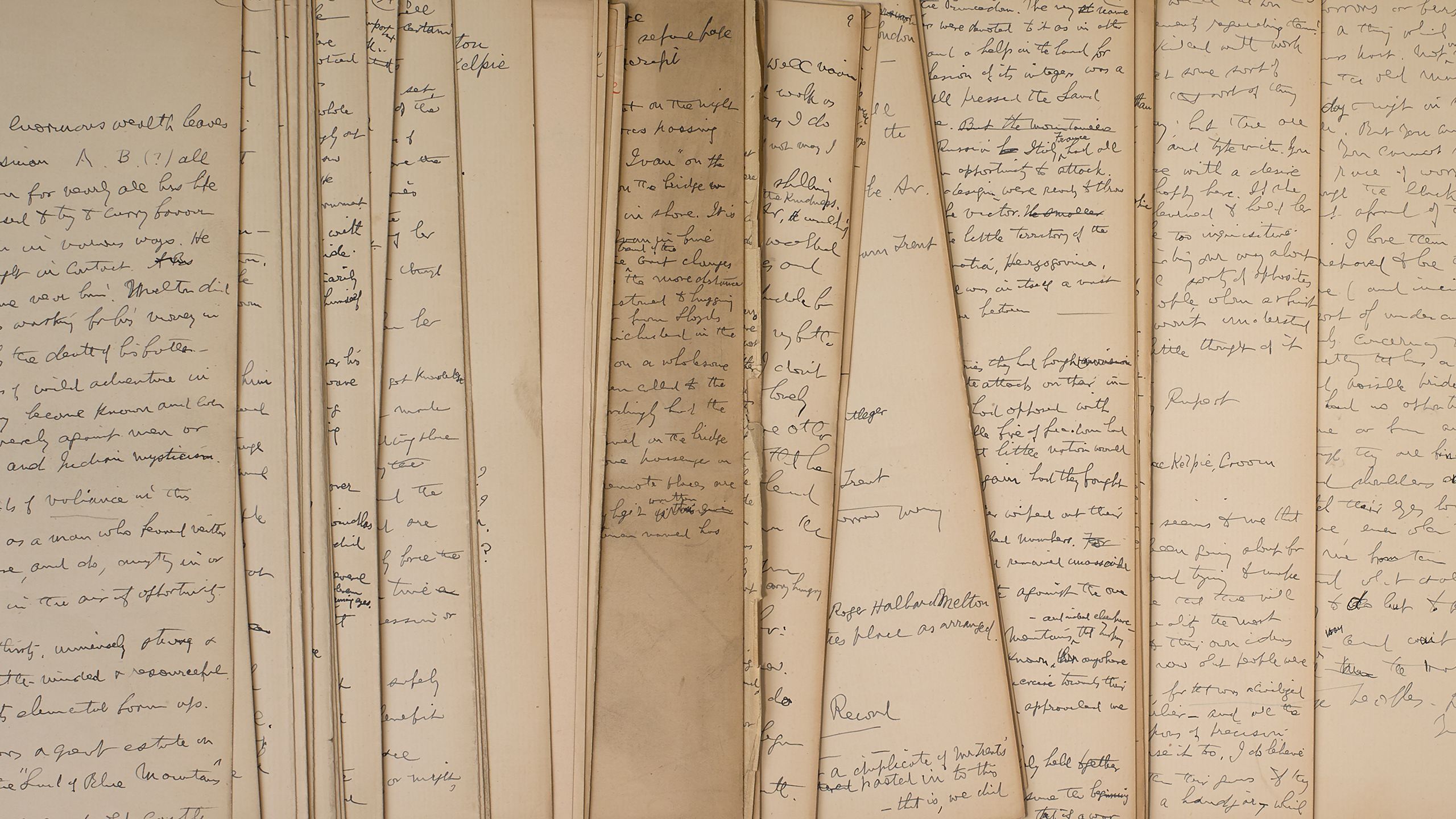 Close ups of handwritten pages from the Bram Stoker collection