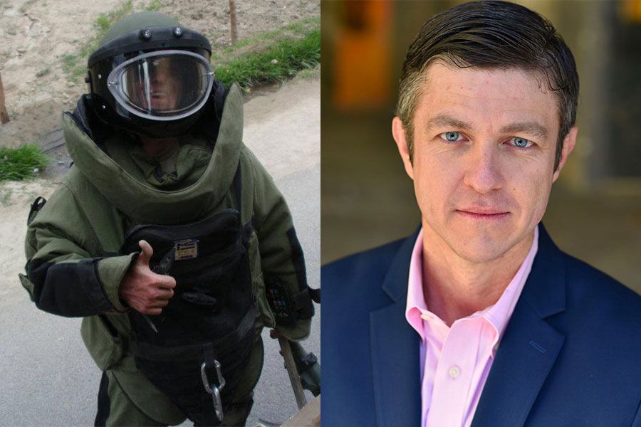Two portraits of Chris Weakley: In military uniform and today
