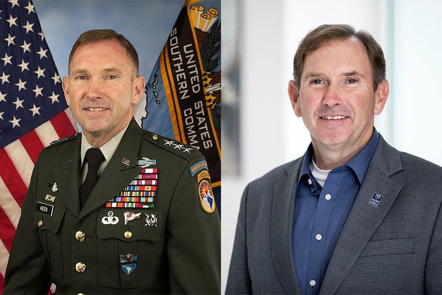 Two portraits of Ken Keen: In military uniform and today