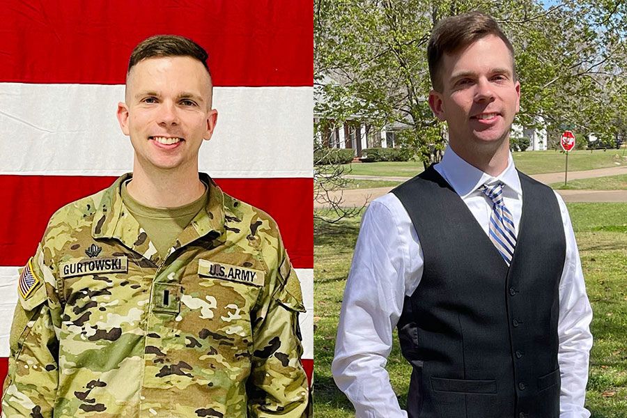 Two portraits of Will Gurtowski: In military uniform and today