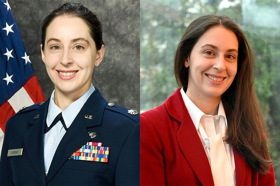 Two portraits of Carlissa Carlson: In military uniform and today