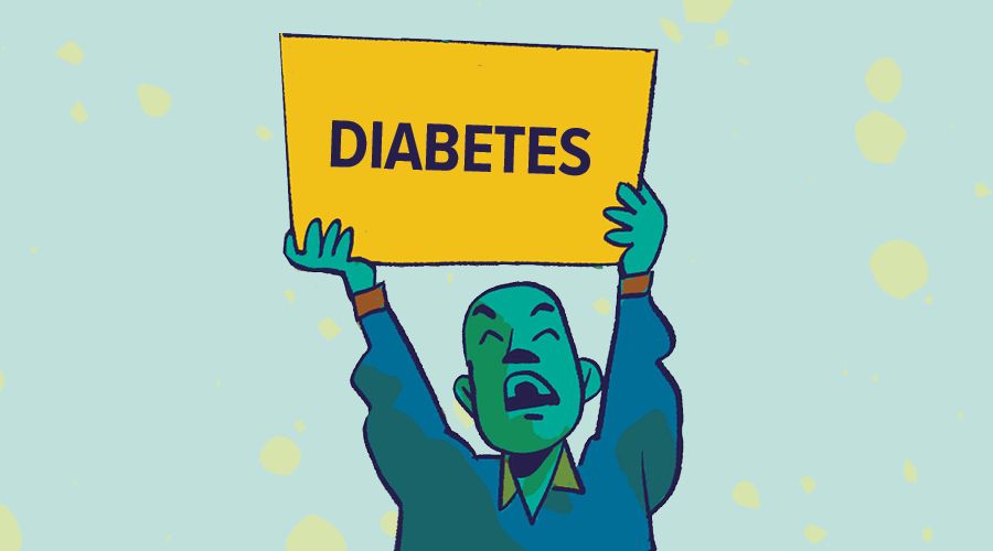 an illustration of a male protestor holding a sign that reads diabetes.