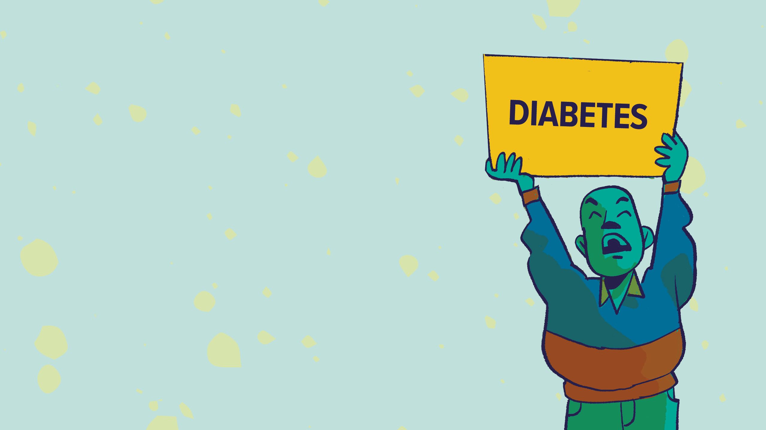 an illustration of a male protestor holding a sign that reads diabetes.