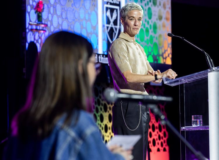 Rapinoe answered more than a dozen questions submitted by Emory students at the 2022 Carter Town Hall.