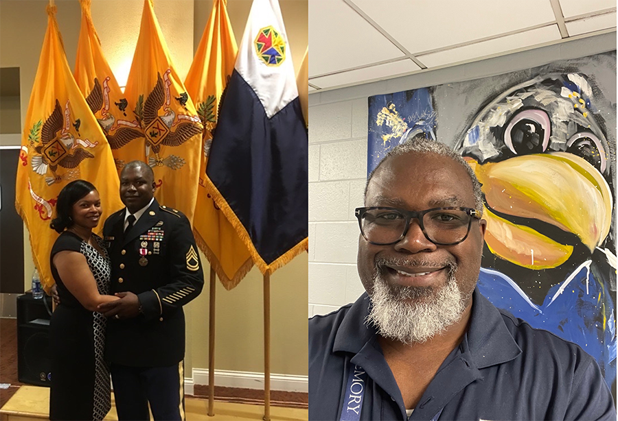 Two portraits of Jeff Anderson; one in uniform and one now