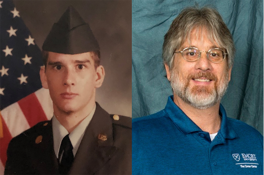Two portraits of Don Cornwell; one in military uniform and one at Emory University