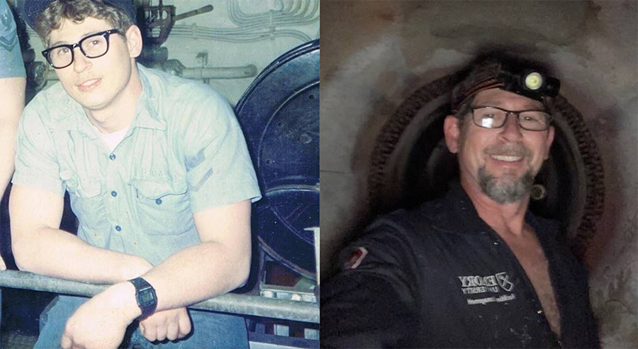 Two portraits of Jody DiCarlo; one in the military and one now