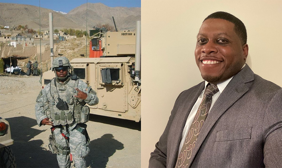 Two portraits of Joshua Moss: In military uniform and today