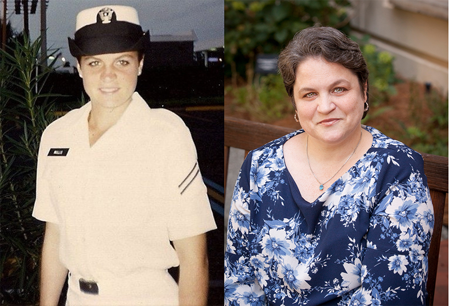 Two portraits of Desiree Mullis Clement; one from the Navy and one now, at Emory
