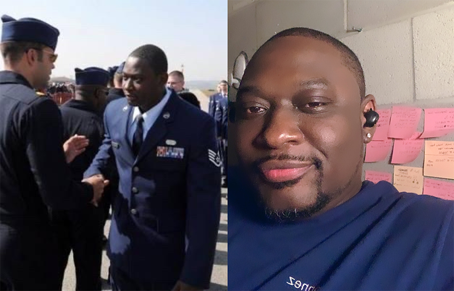 Two portraits of Donnez Johnson; one in the military and one now