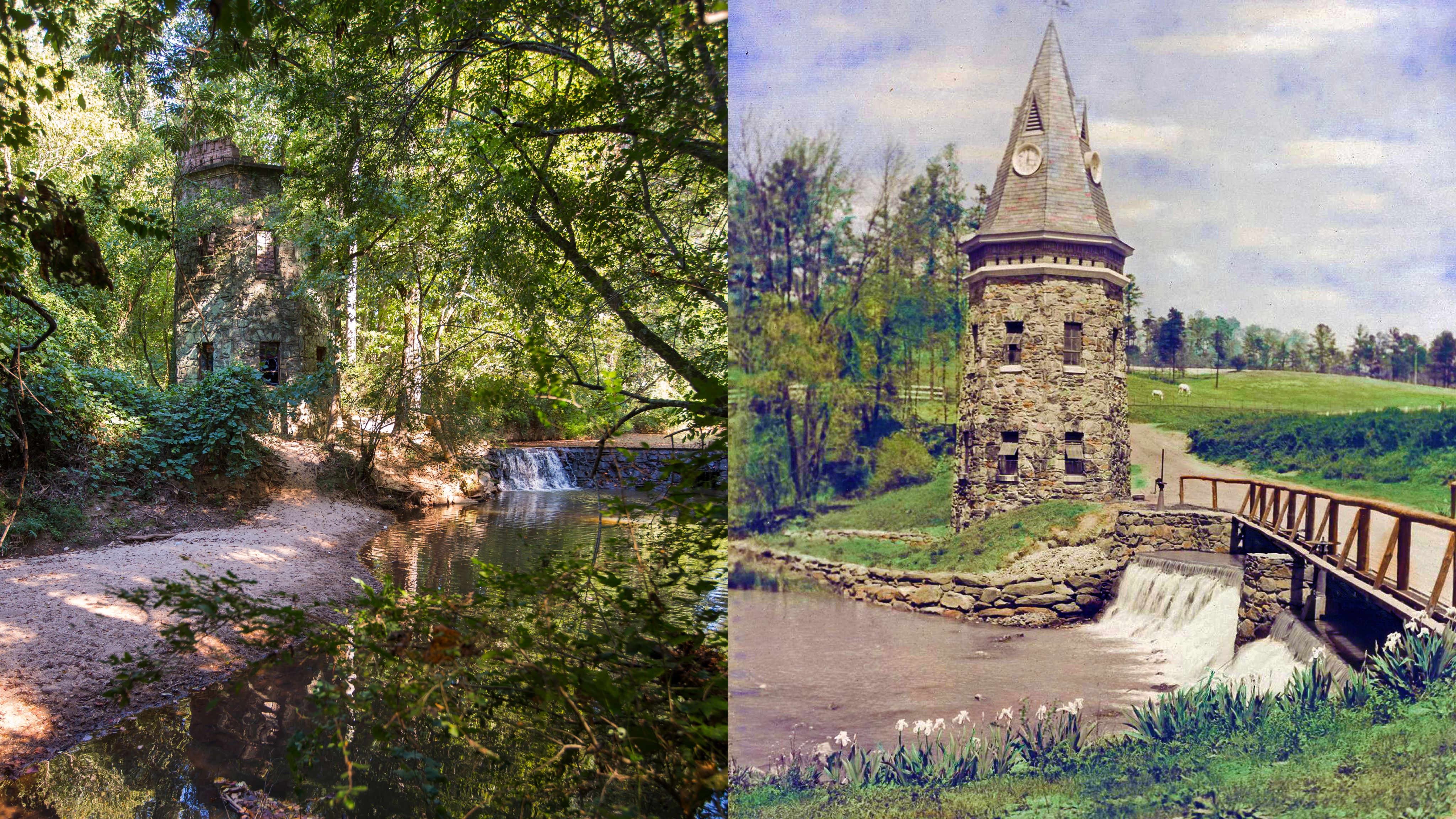 Photos of Lullwater Tower today and in 1930.