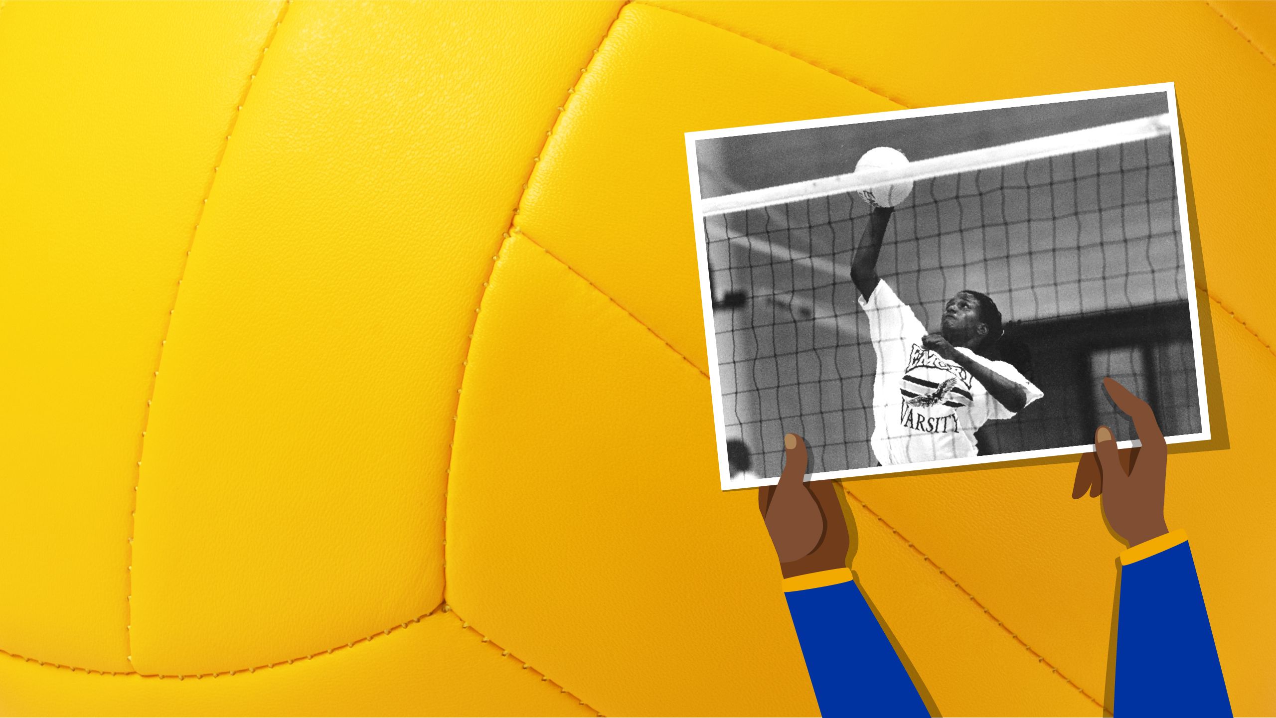 Emory College alumna Stacey Winston playing volleyball as a student in 1987