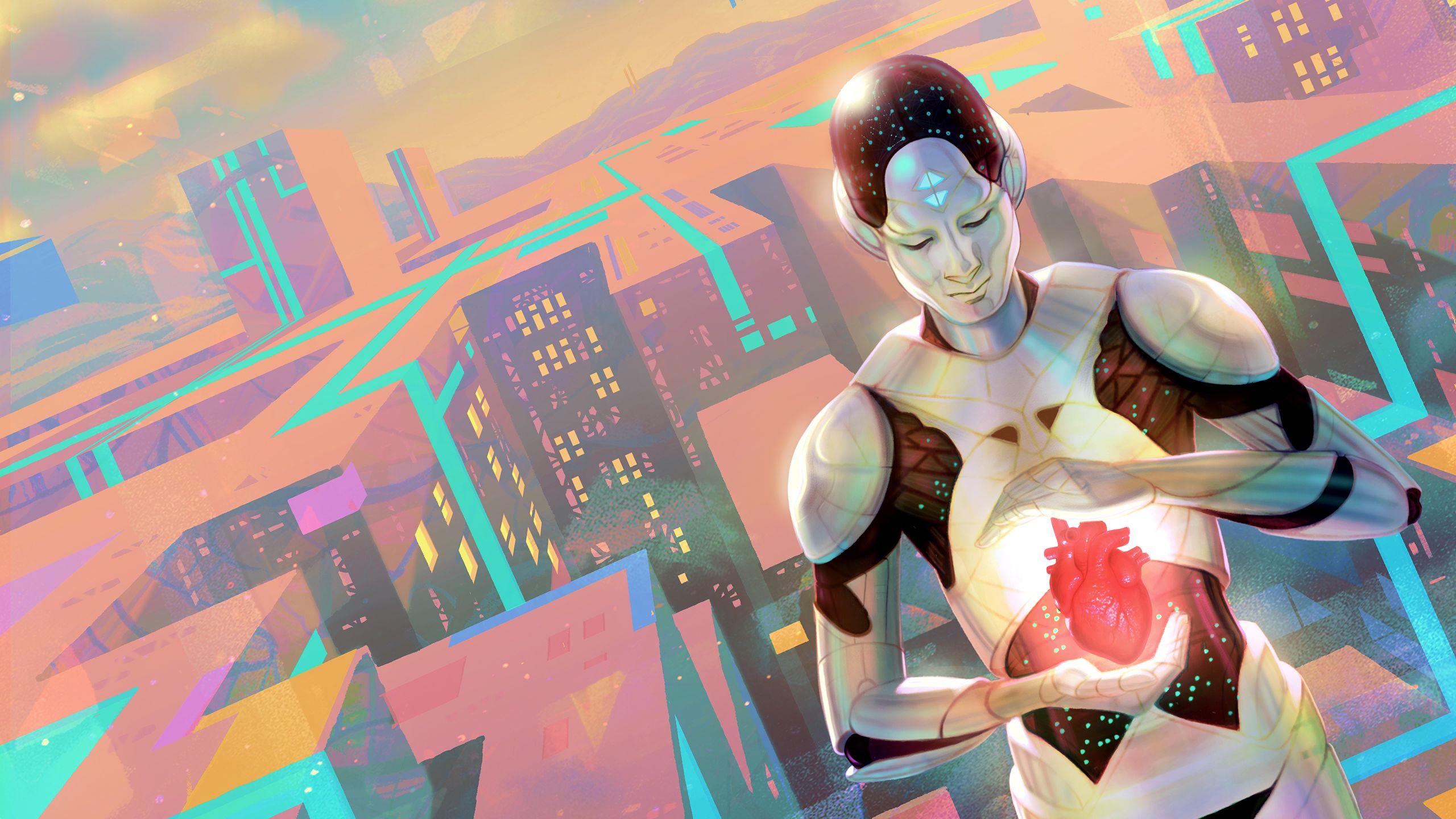 An illustration of a robot holding a heart