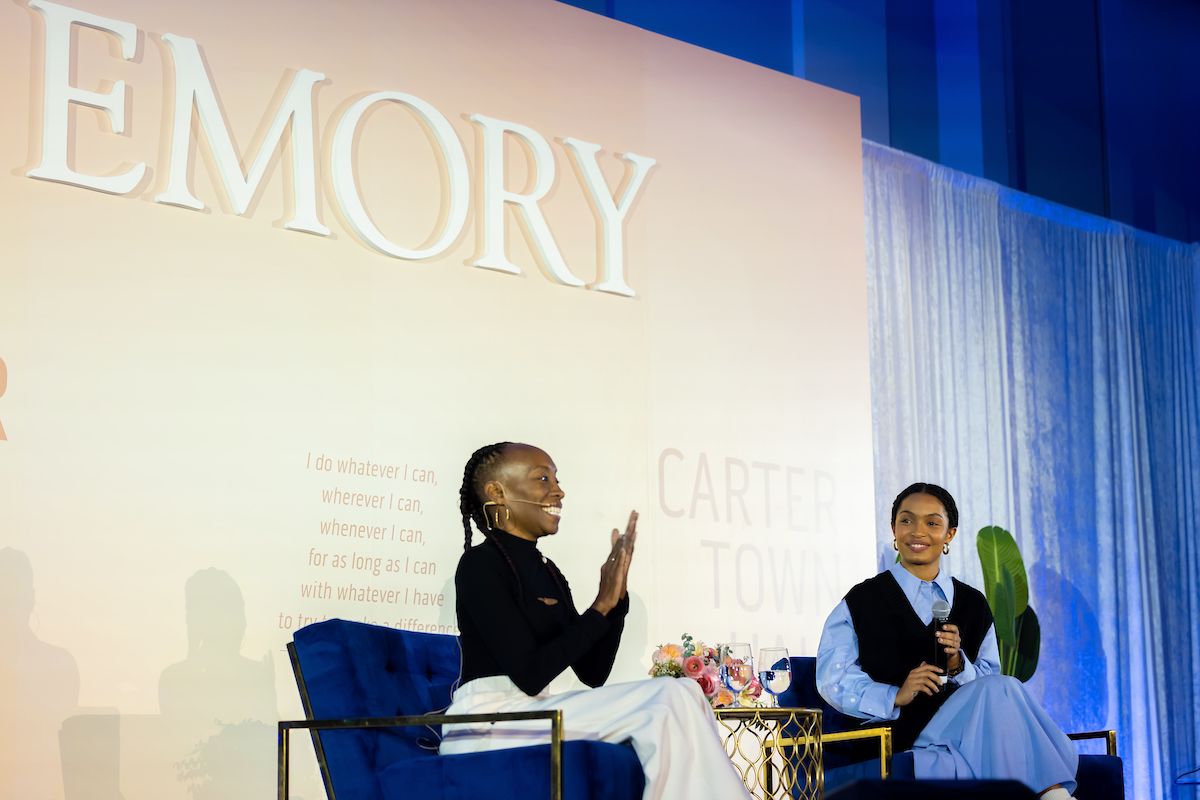 Valeda Dent speaks with Yara Shahidi at the 42nd Carter Town Hall.
