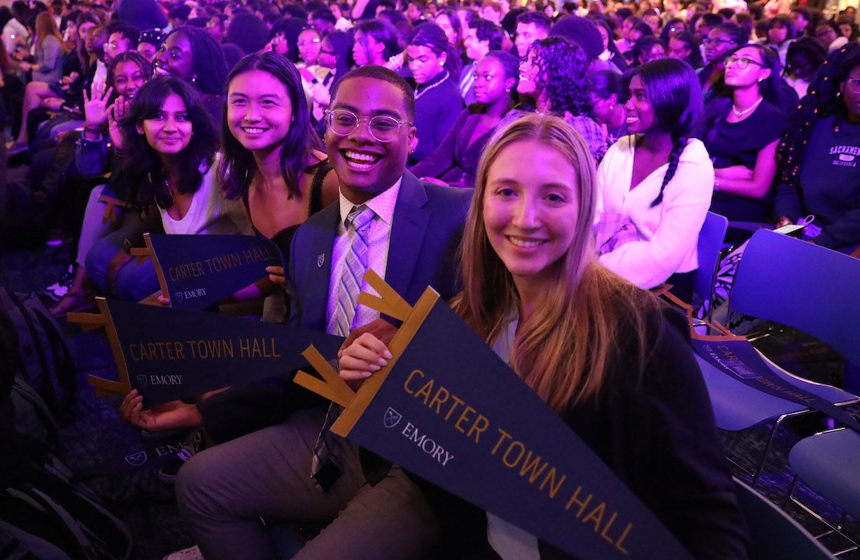 Emory students gather at the Carter Town Hall.