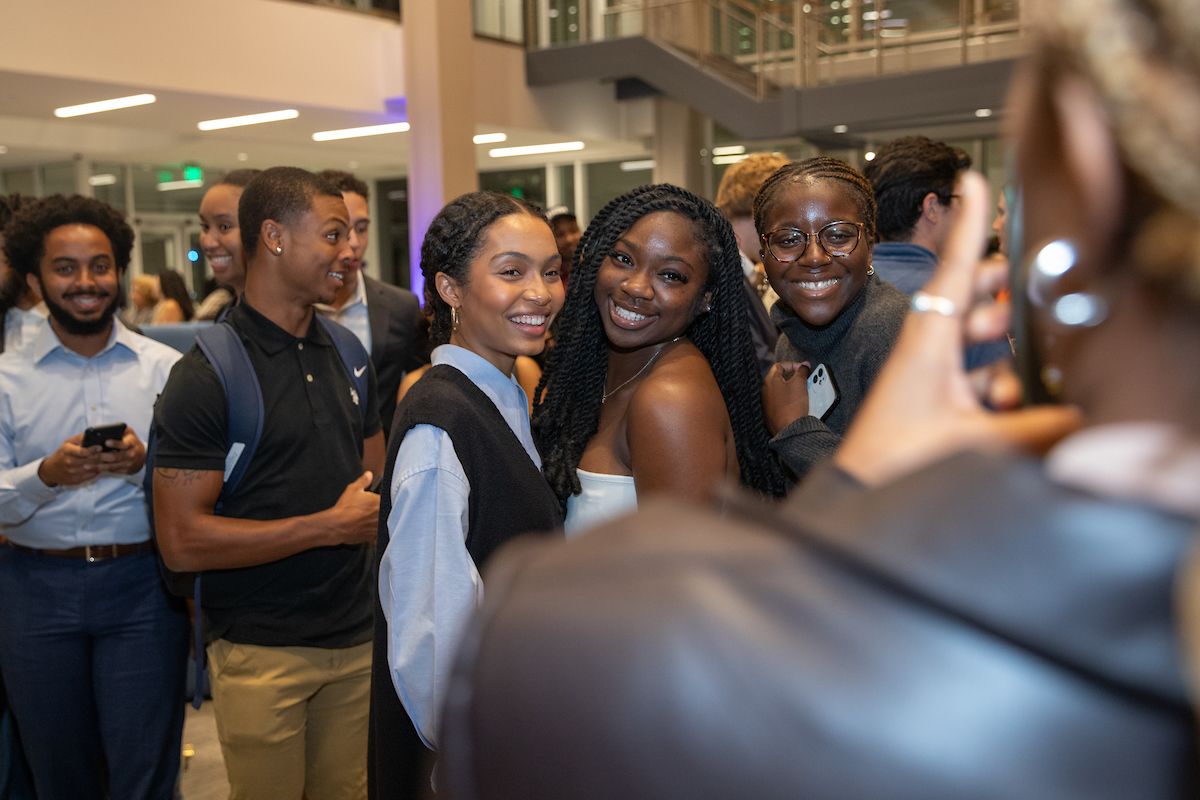 Yara Shahidi poses with Emory students at the 42nd Carter Town Hall.