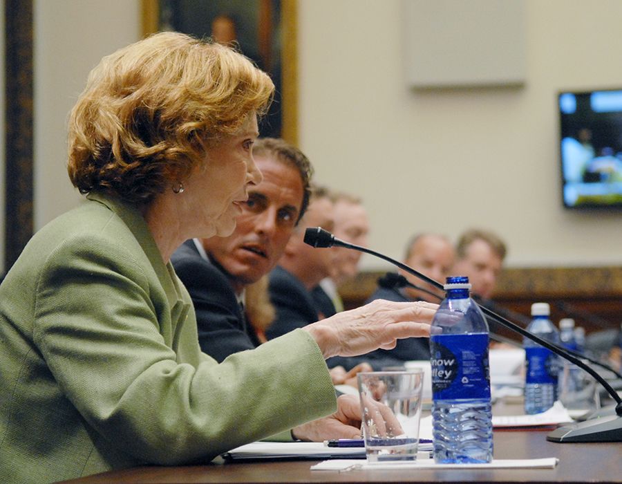 Rosalynn Carter testified before a U.S. House of Representatives subcommittee in favor of the Wellstone Domenici Mental Health Parity and Addiction Equity Act.