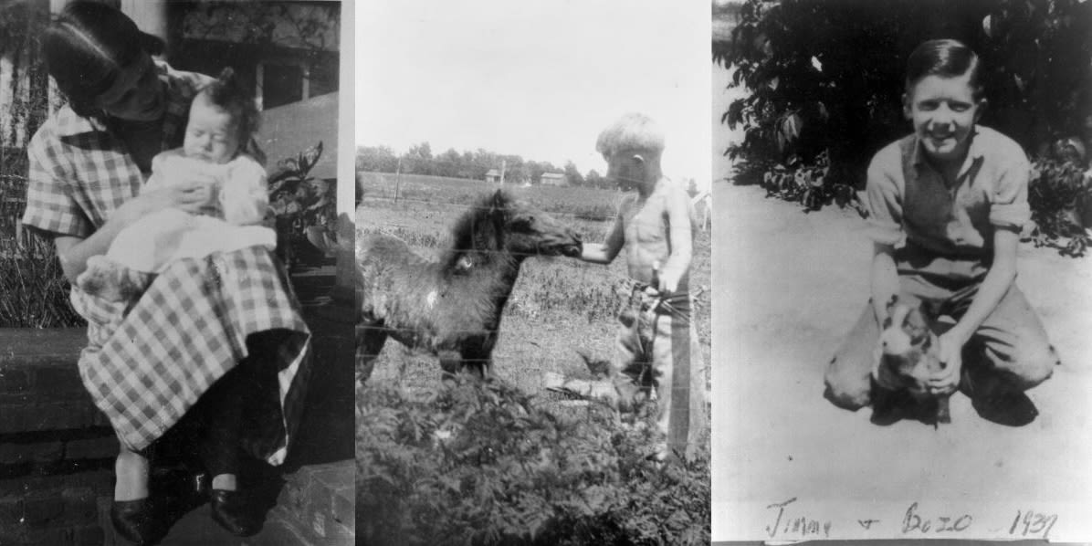 Three side-by-side black and white images of Jimmy Carter as a child