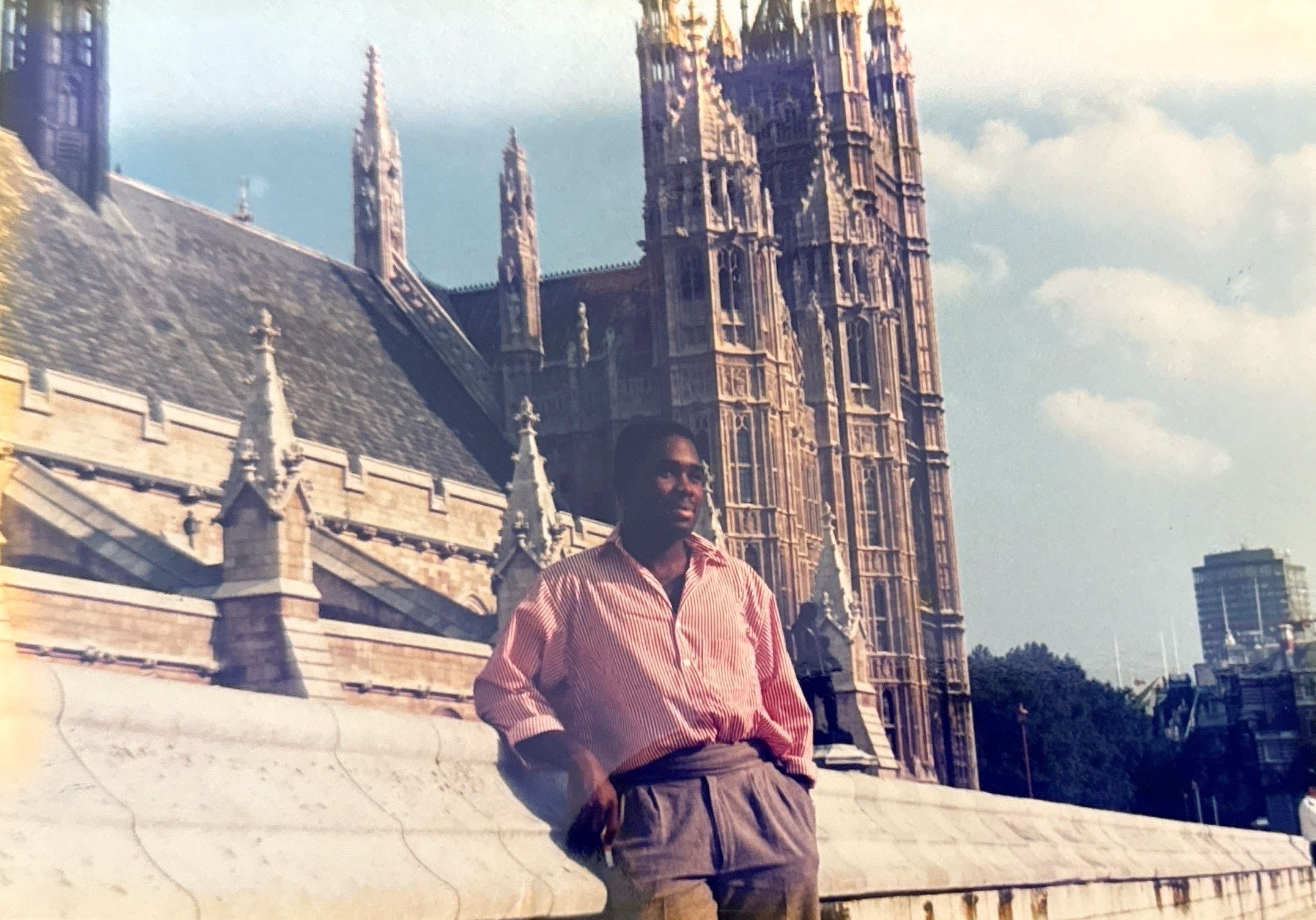 young Curley Bonds outside a European church