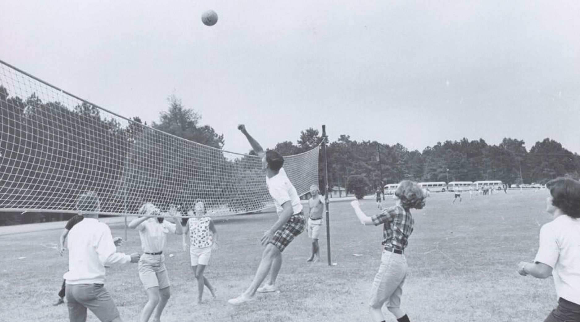 Photo of students playing volleyball.