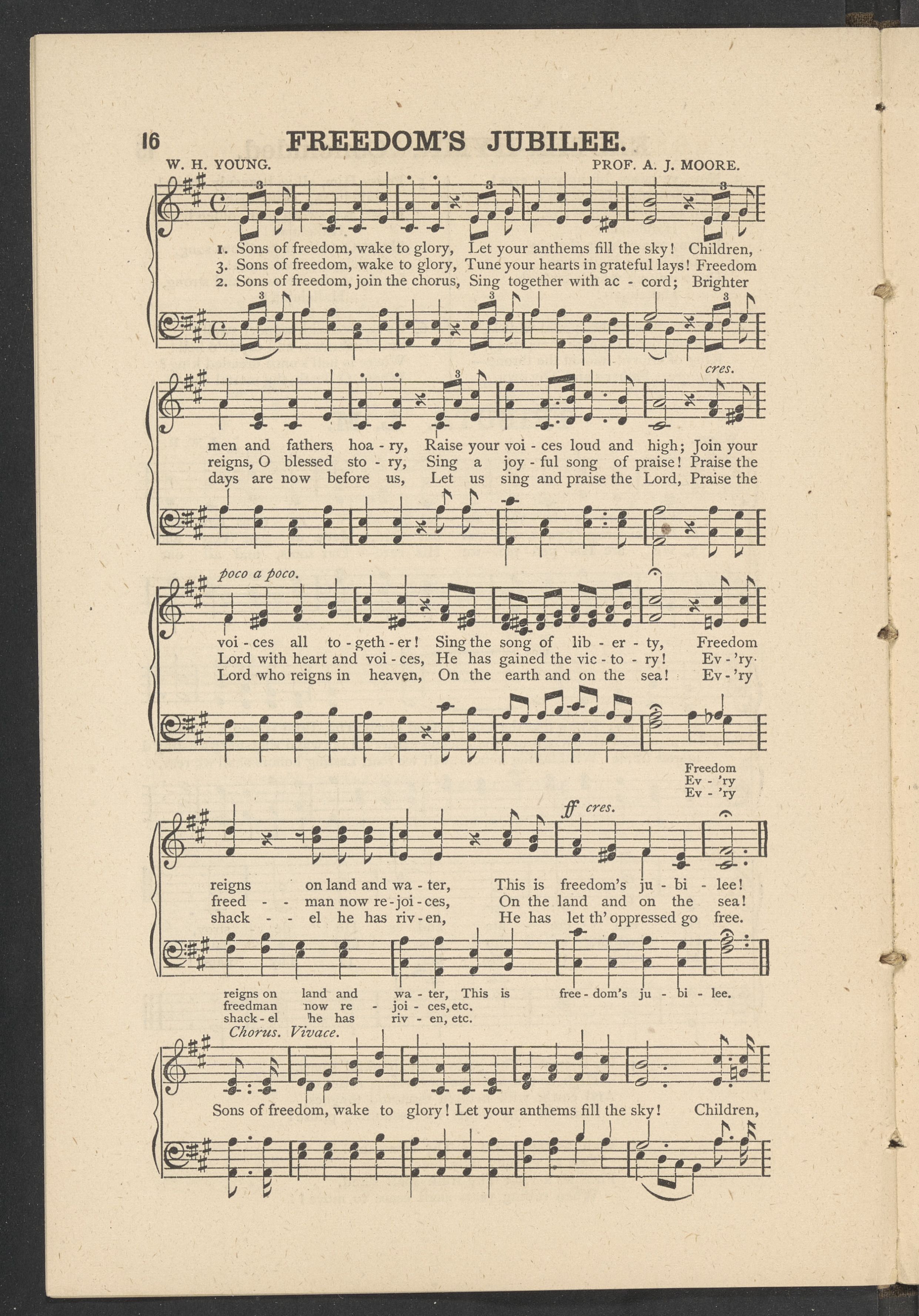 A page of music from an 1880s songbook showing "Freedom's Jubilee"