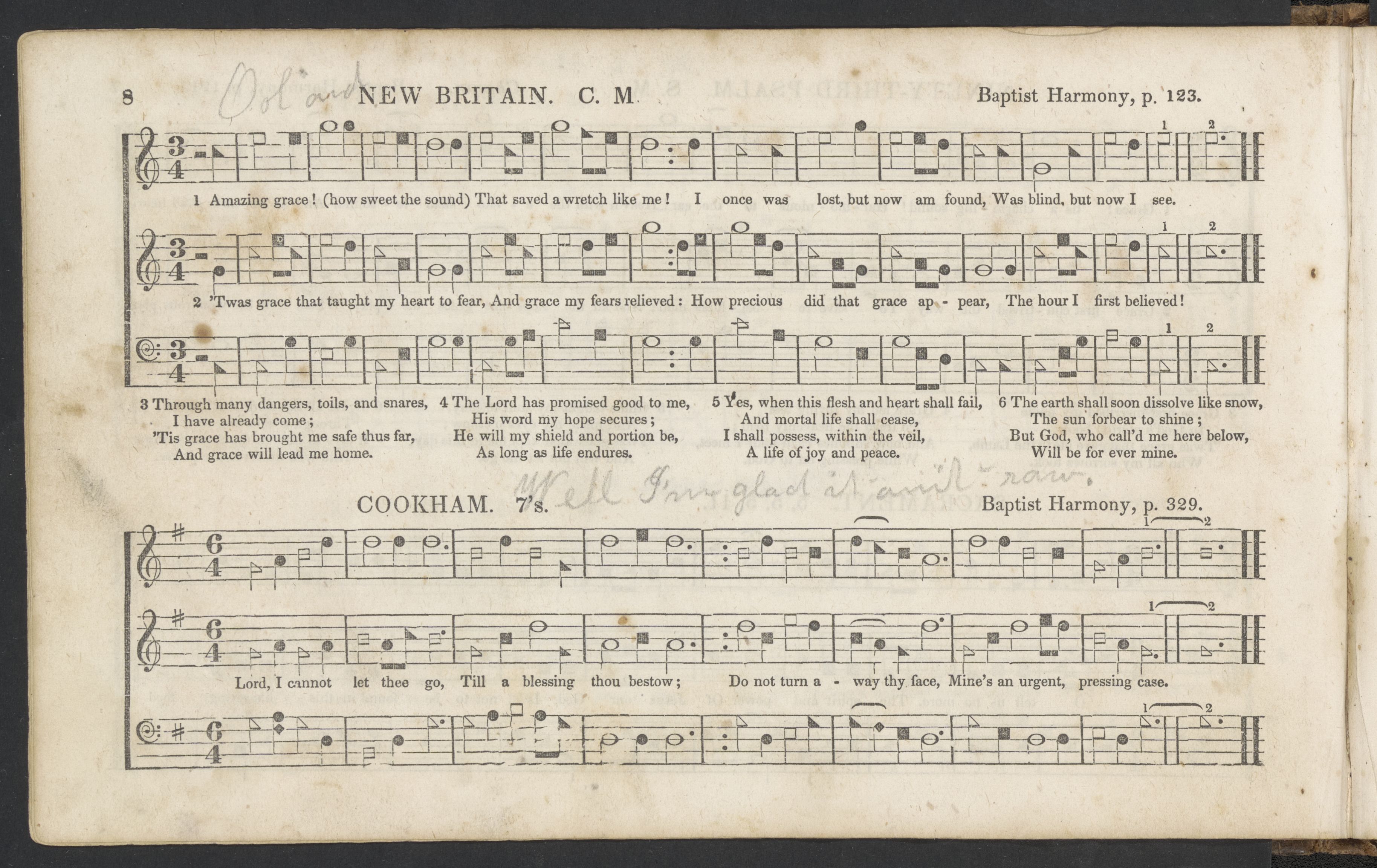 The sheet music for "New Britain," which is the first printed pairing of the text and tune we associate today with "Amazing Grace."