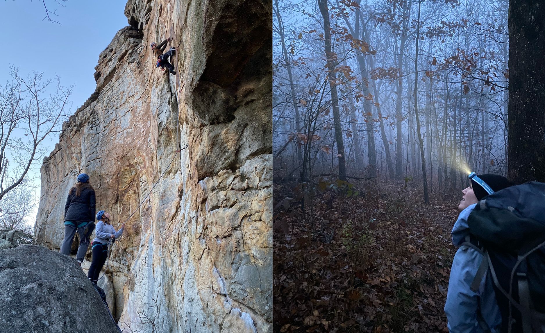 Photos of student members of Outdoor Emory club on local adventures in nature.