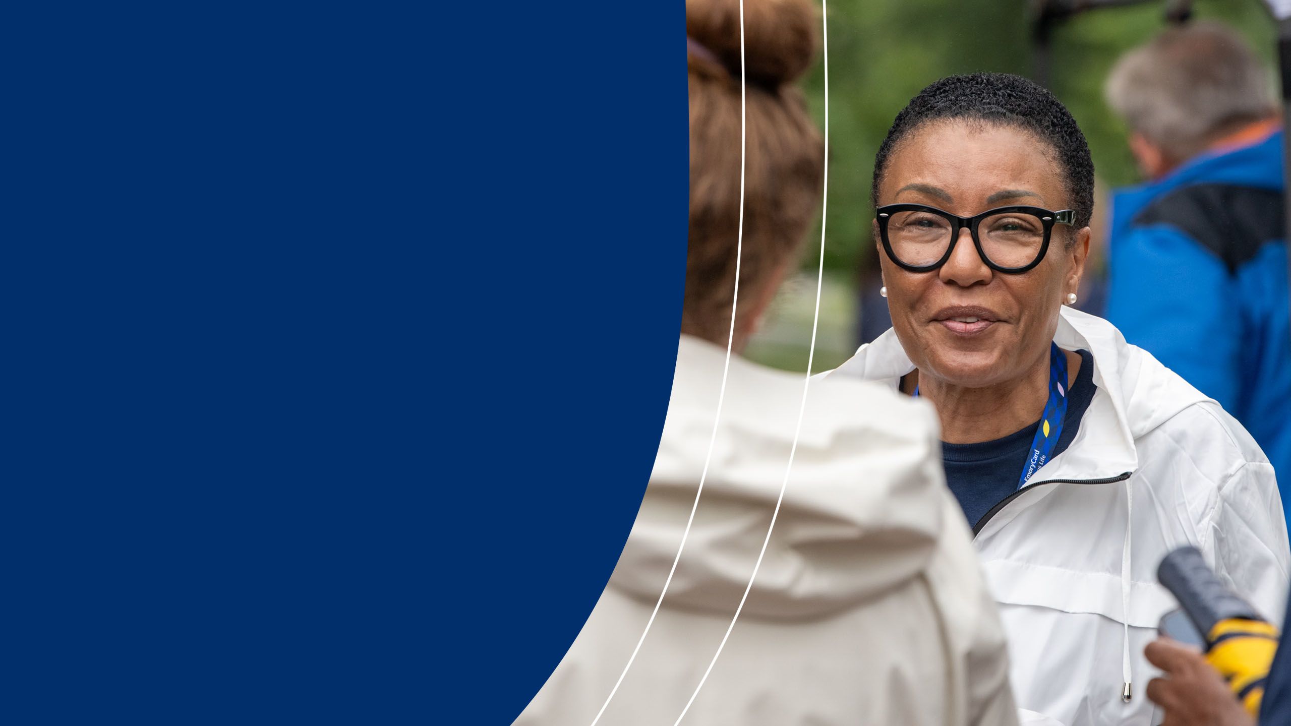 Interim President Leah Ward Sears talks with a student