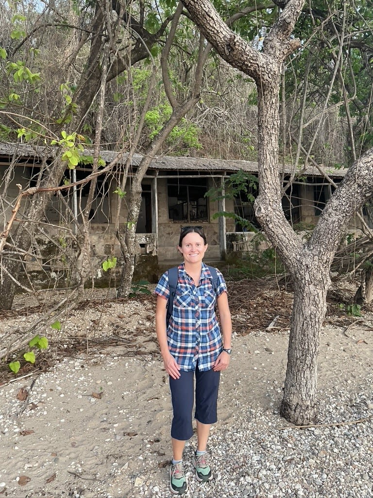 ane Deere stands before Jane Goodall's house in Gombe.