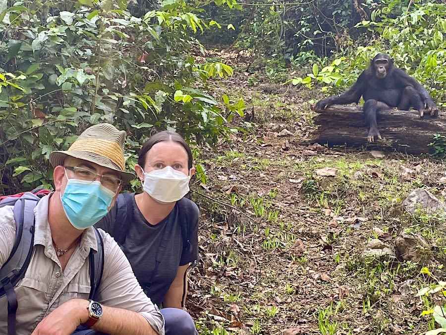 Thomas Gillespie and his former student, Jessica Deere, in the field at Gombe during the COVID-19 pandemic.