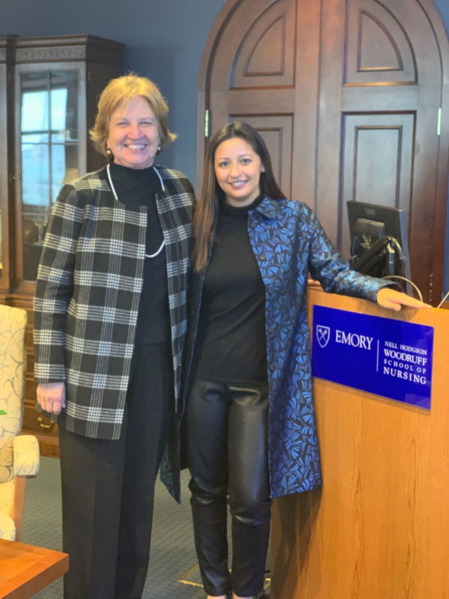 Portrait of Dean McCauley and Roxana Chicas at the School of Nursing.