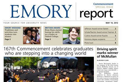 front cover of the Emory Report Commencement 2012 issue